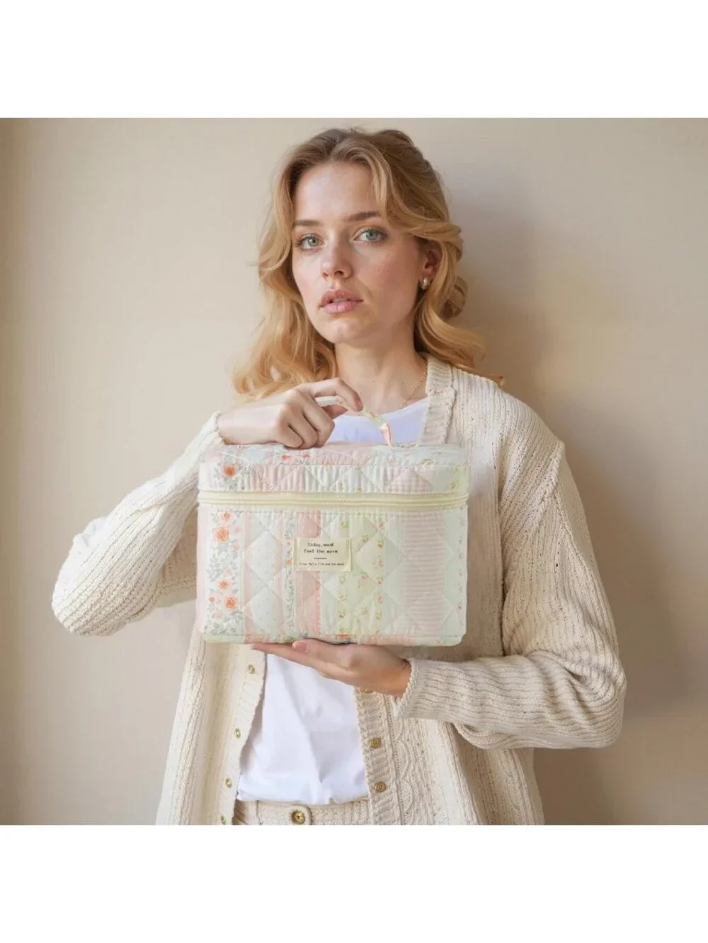3-Piece Quilted Travel Makeup Bag Set - Large Cotton Organizer for Cosmetics